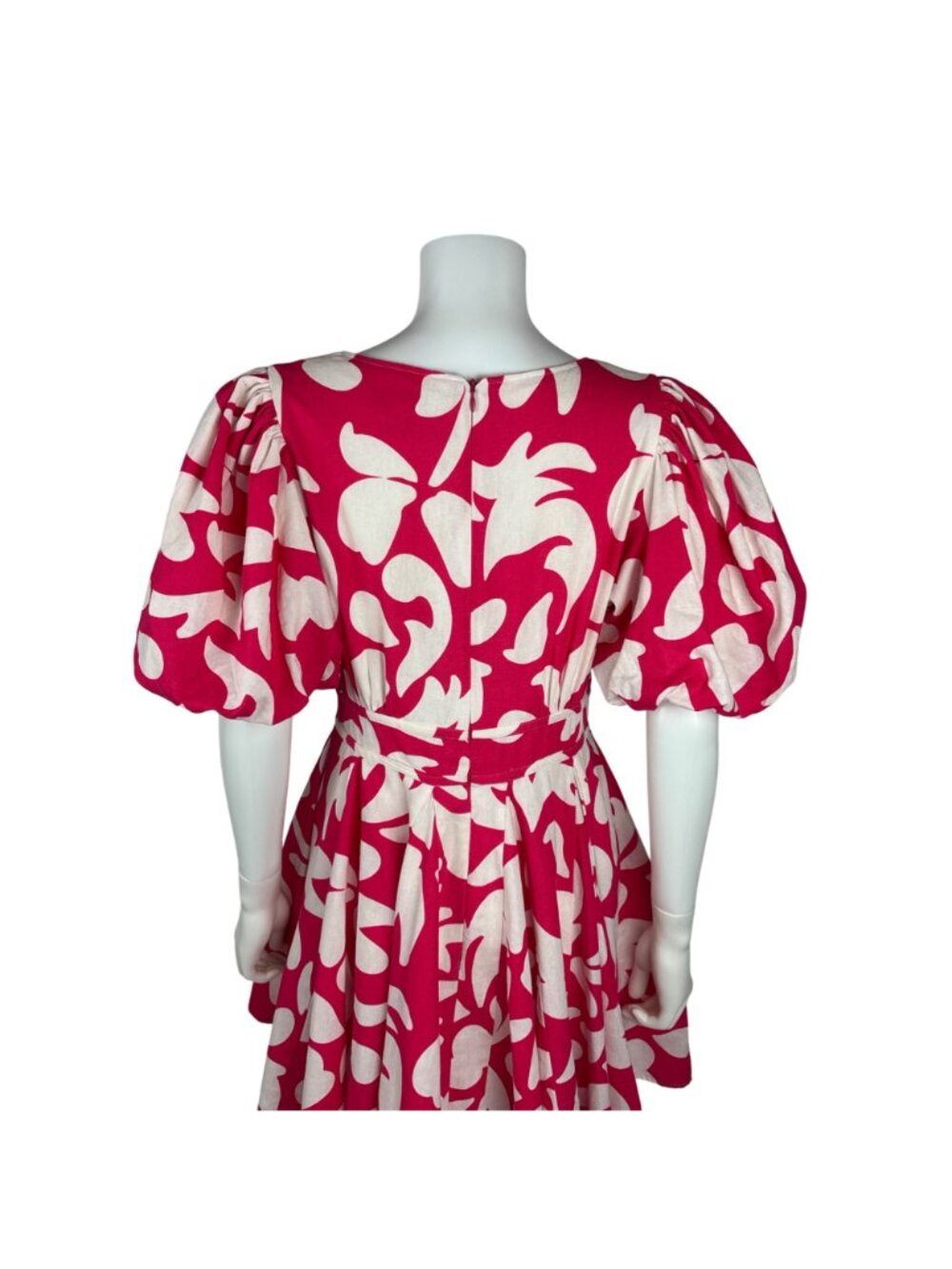 House of Harlow 1960 Hot Pink Linen Dress Womens Size 10 Puff Sleeves Plunge Nec - Picture 13 of 14